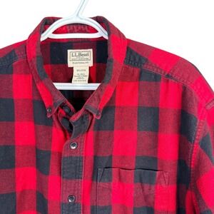 LL Bean Flannel Shirt Mens XL Red Black Buffalo Plaid Button Down 228061